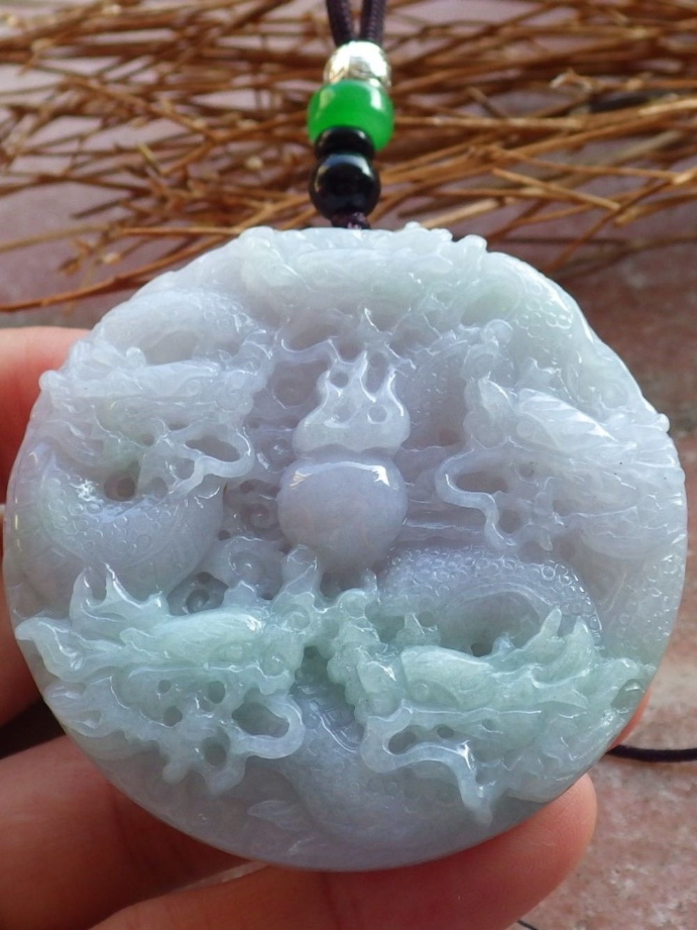 Certified Burma Natural Jade jadeite 9 Dragon Spit Bead Circle Pendant Necklace